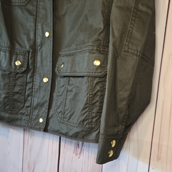 J. Crew Dark Green Utility Field Jacket with Gold Button Snaps Size Small - Picture 4 of 8